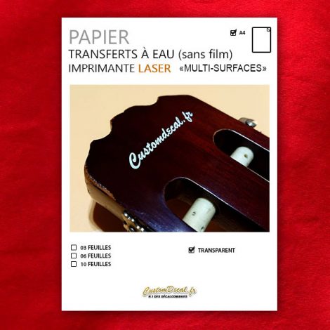 Papiers transferts Décalcomanie à eau sans film – transparent – imprimante laser – Multi-surfaces