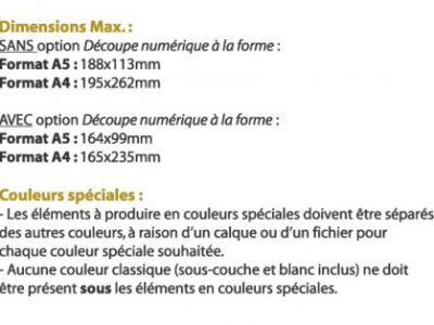 INFOS GABARITS - Couleurs spéciales
