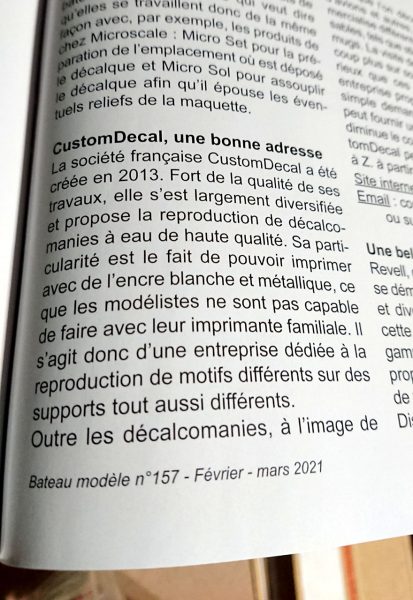 Publication article de presse - magazine Bateau modele - Page 1 - Customdecal