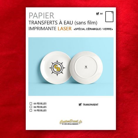 Papiers transferts Décalcomanie à eau sans film – transparent – imprimante laser – céramique / verre / métal poli