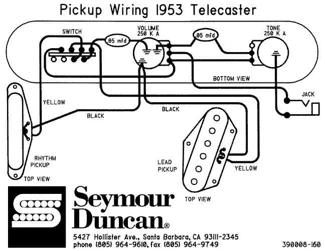 Schéma de montage / cablage pour Guitare Fender Telecaster '53 1953 telecaster wiring diagram 